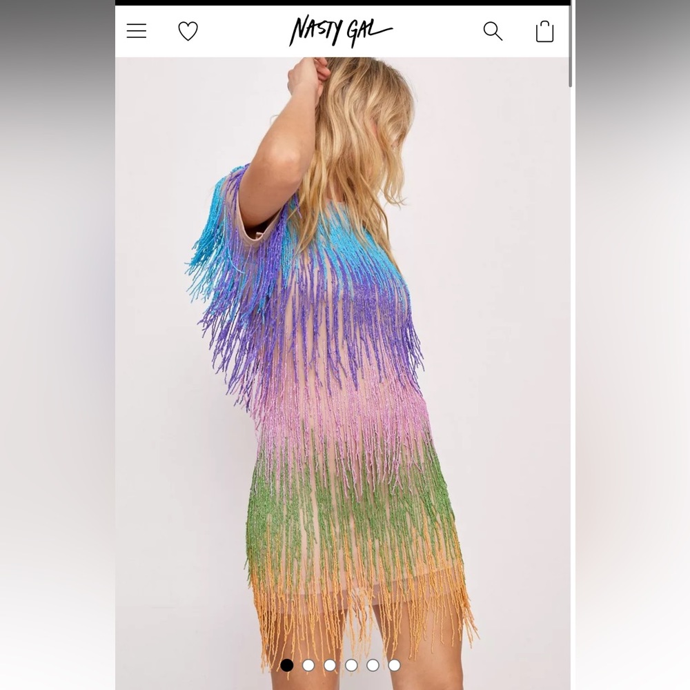 Nasty Gal Rainbow Tassel Fringe Shift Dress